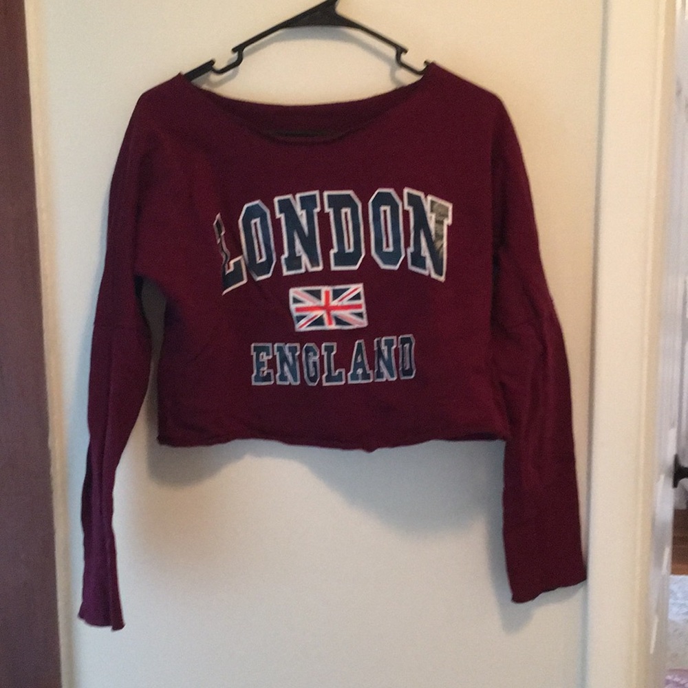 London Maroon, Navy & White Cropped Sweatshirt